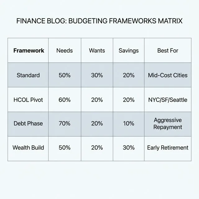 Comparison chart showing different budget rule variations