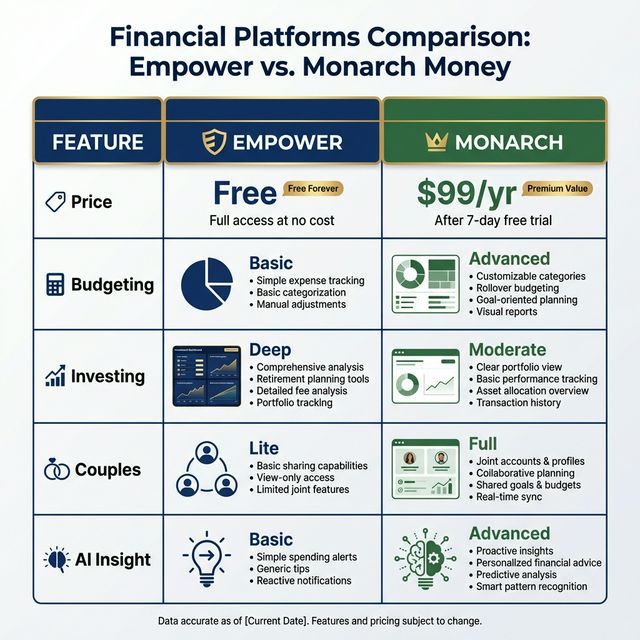 Empower vs Monarch Money Feature comparison matrix