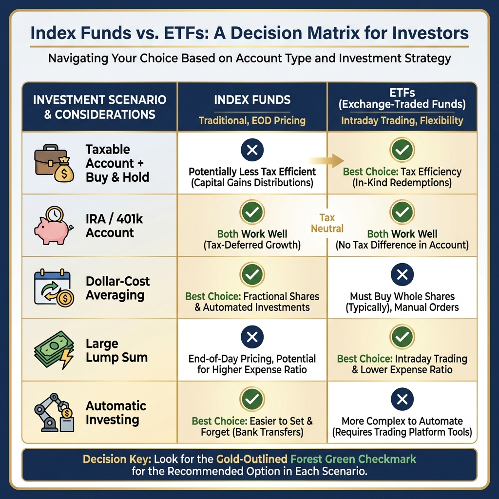 Index Funds vs ETFs Decision Matrix