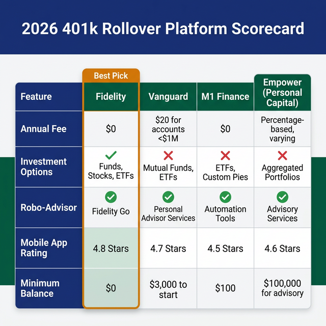 2026 401k Rollover Platform Scorecard: Fidelity vs Vanguard vs M1 Finance vs Empower